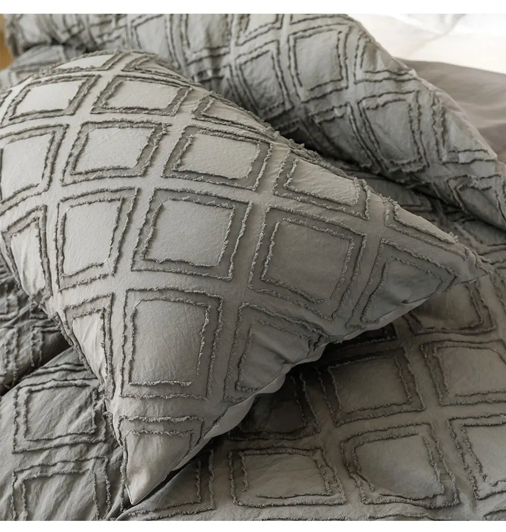 Charcoal grey textured geometric bedding set with matching pillowcases