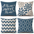 Four decorative cushion covers with different patterns on a white background