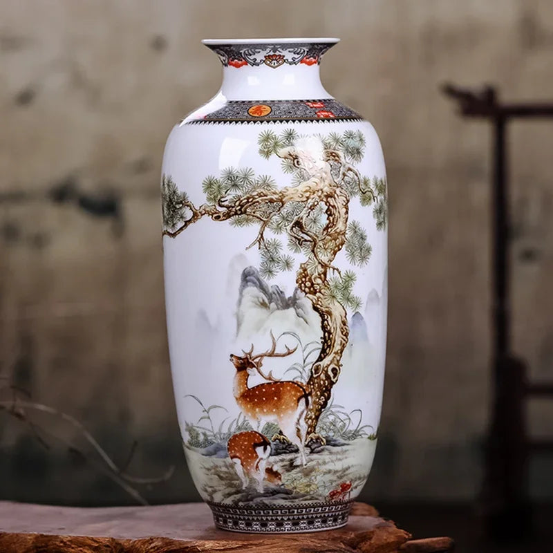 Chinese Ceramic Vase with Printed Designs – Traditional Art Décor (Multiple Styles)