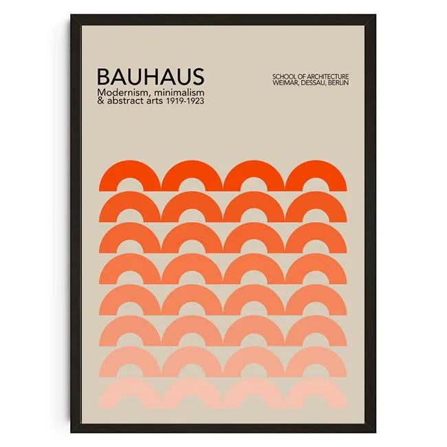 Bauhaus poster with geometric design and text on a beige background