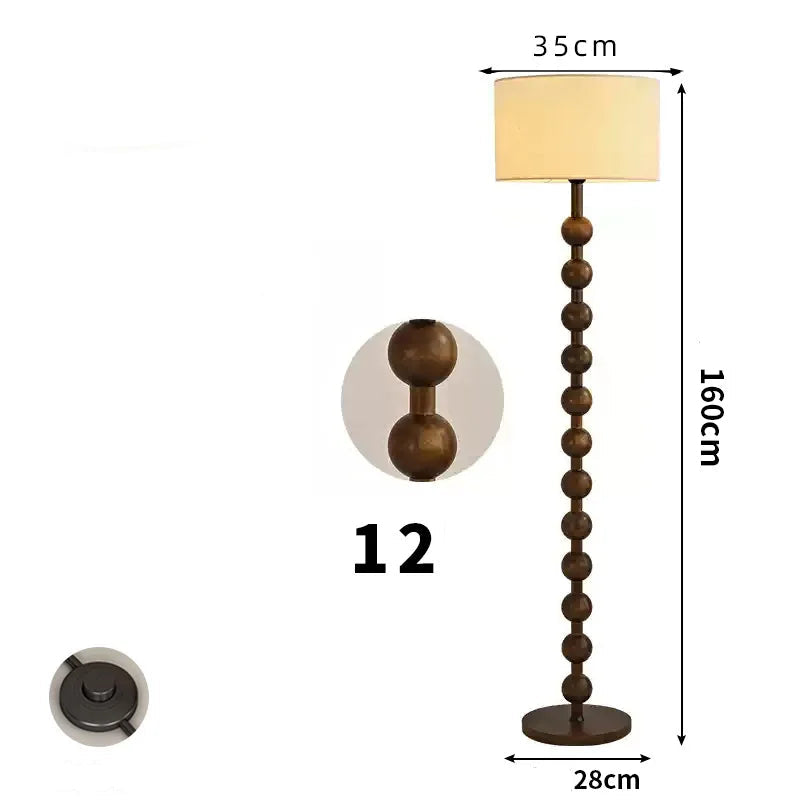 Retro Stacked Sphere Floor Lamp | Mid-Century Wood & Fabric Light