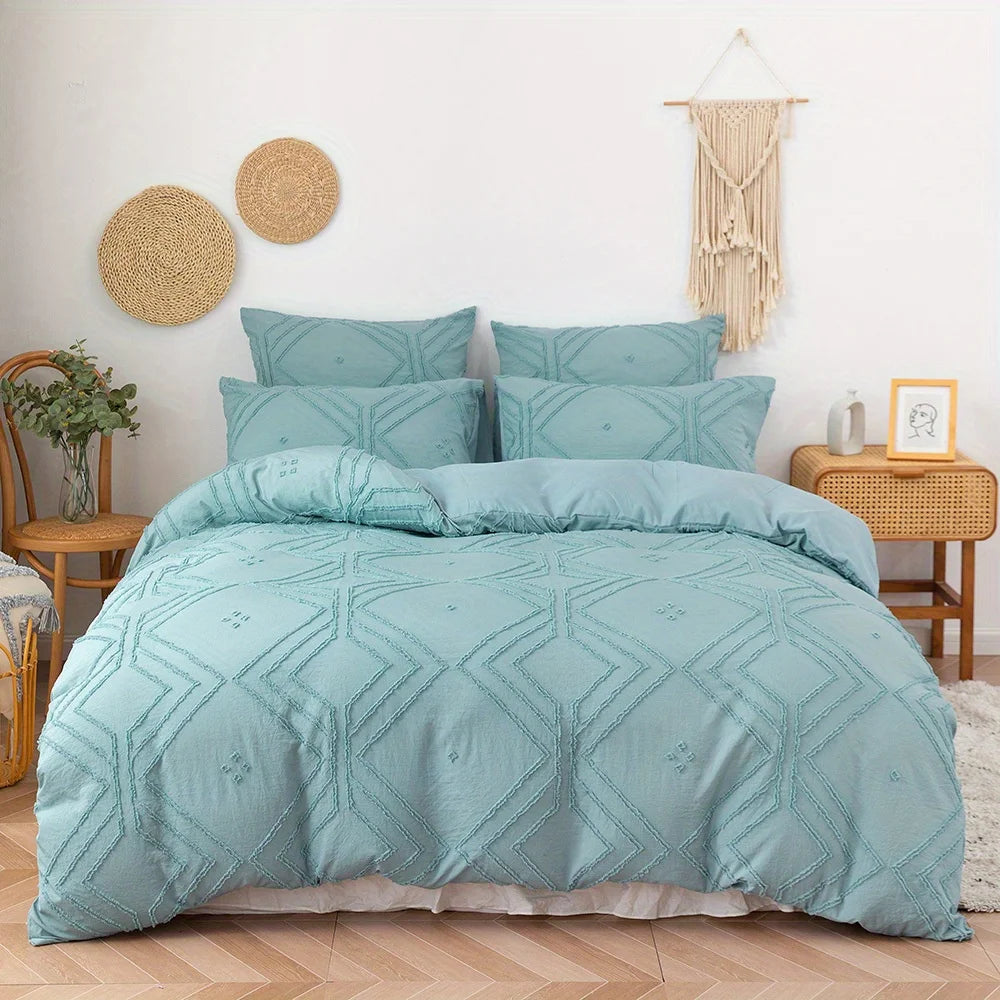 Sage green geometric duvet cover with matching pillowcases