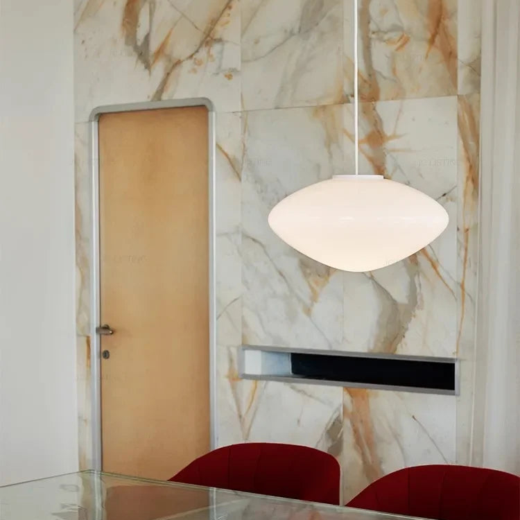 Small glass LED ceiling shade with adjustable suspension cable, measuring 25cm wide and 13cm high.