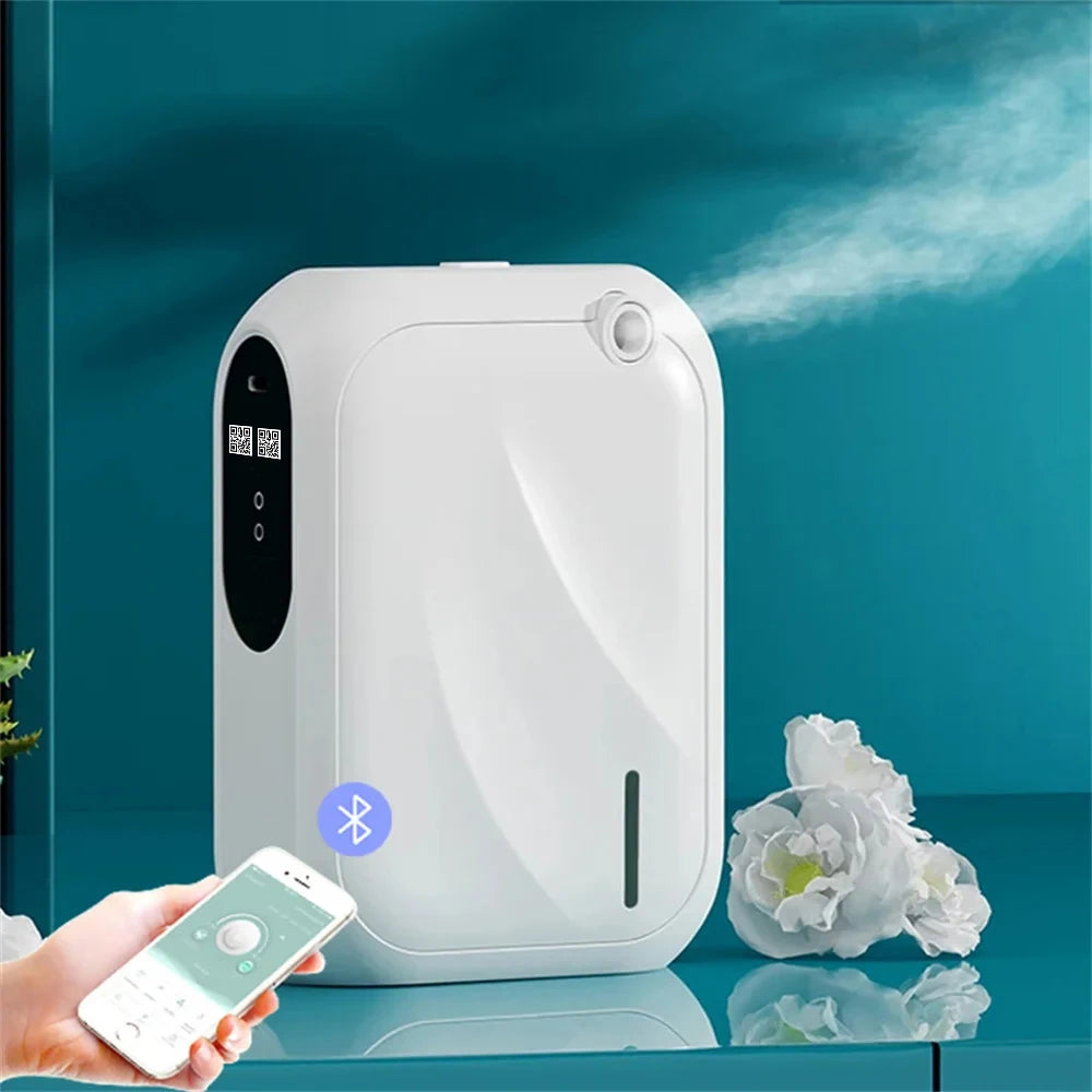 Air purifier with smartphone app control on a teal background