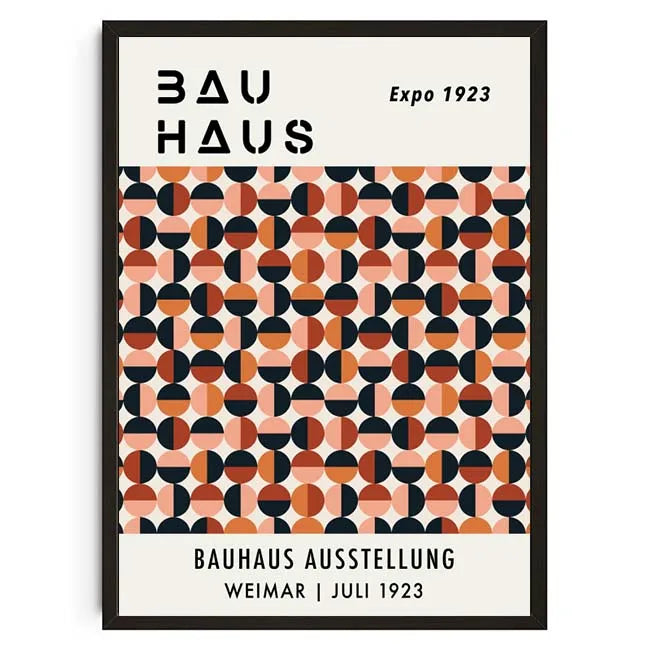 Bauhaus poster with geometric pattern and text on a white background