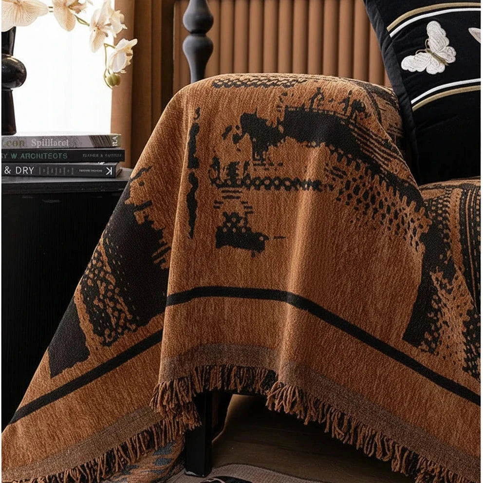 Chenille Sofa Cover | Brown & Black Woven Throw