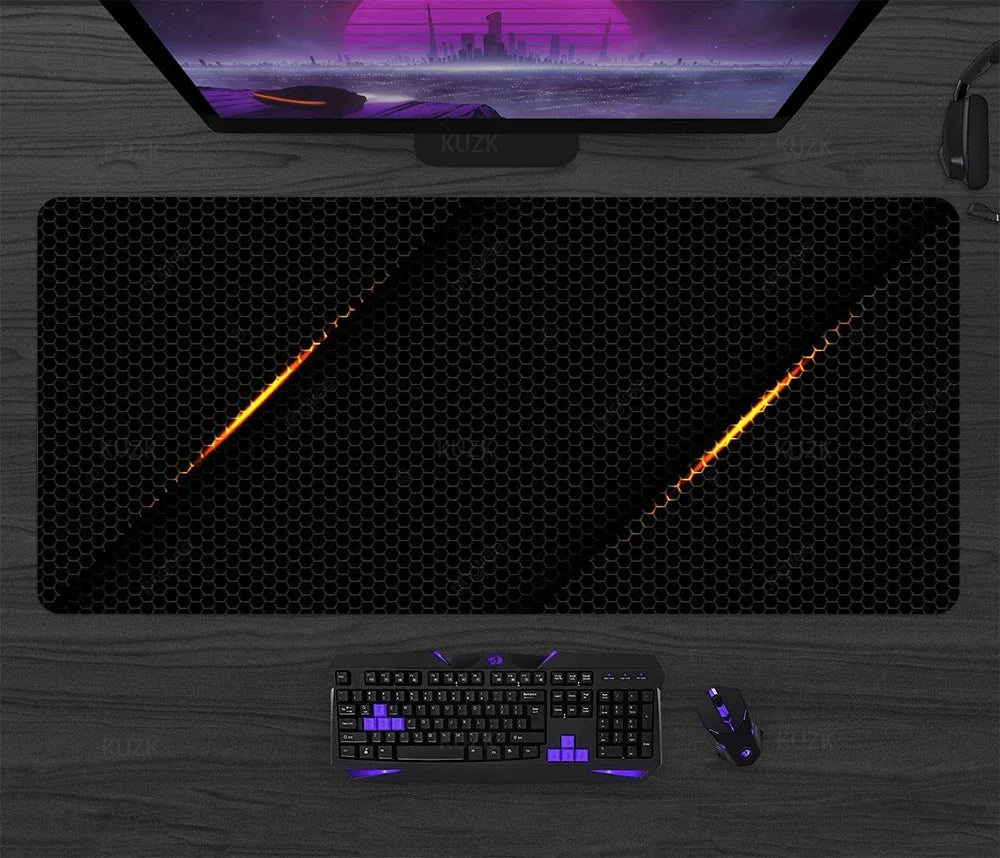 Black gaming mouse pad with subtle carbon texture and diagonal accent lines