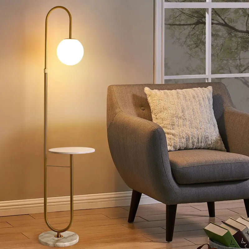Nordic gold floor lamp with marble base and frosted glass globe