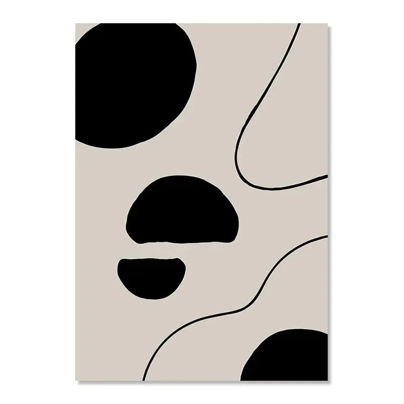 Abstract design with black shapes and lines on a beige background