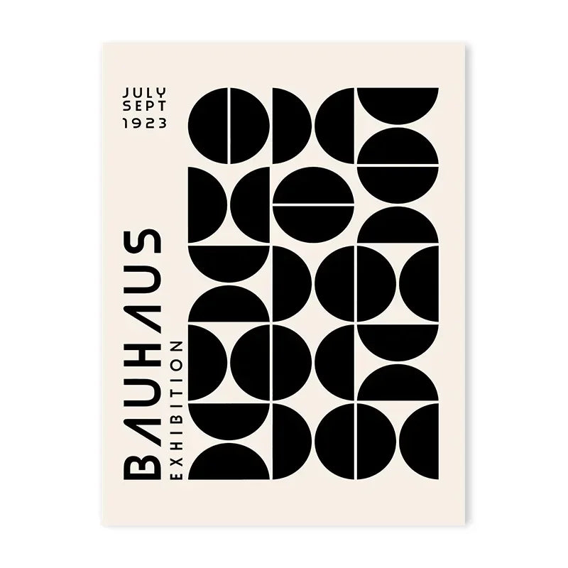 Bauhaus black and white poster with bold half-circle geometric layout