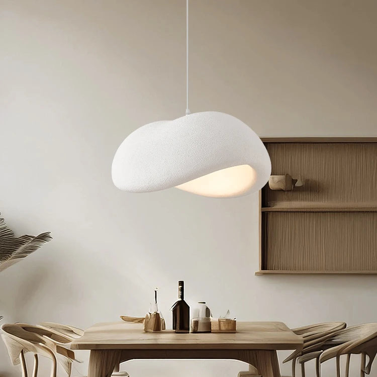 Medium white Wabi-Sabi pendant light with dimensions L50 × W34 × H23cm