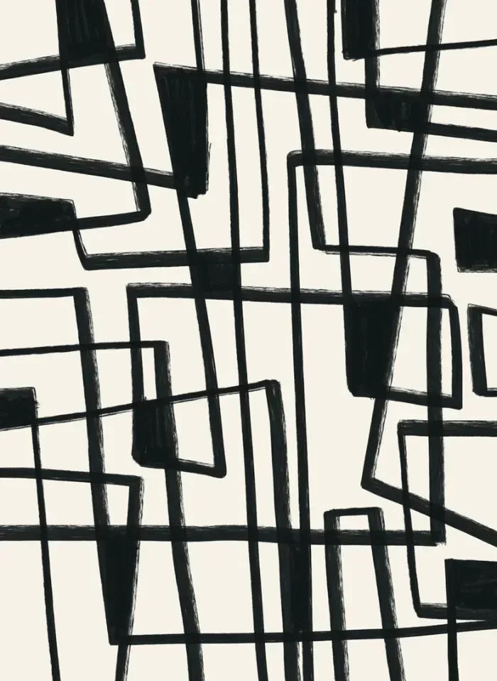 Black geometric shapes on a white background