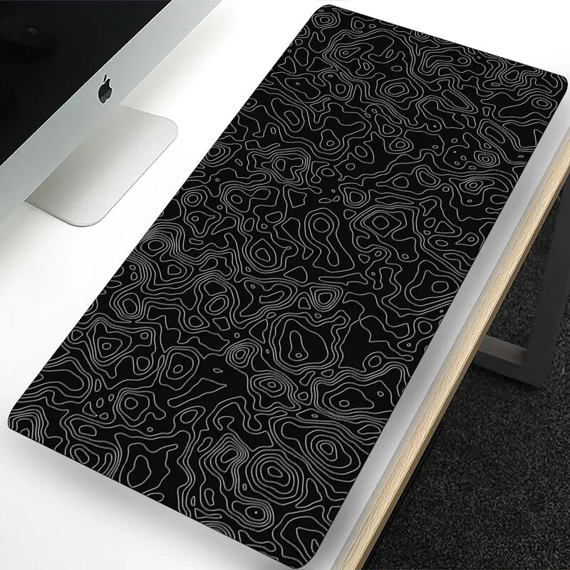 Black Topographic swatch: "Black mouse pad with grey topographic line pattern"