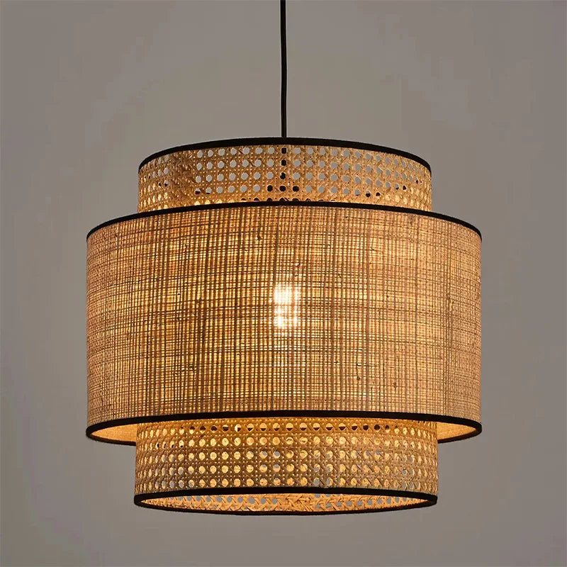 Woven pendant light with a neutral background