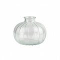 Clear glass vase with dimensions labeled on a white background