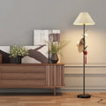 Black LED floor lamp with pleated fabric shade and marble base