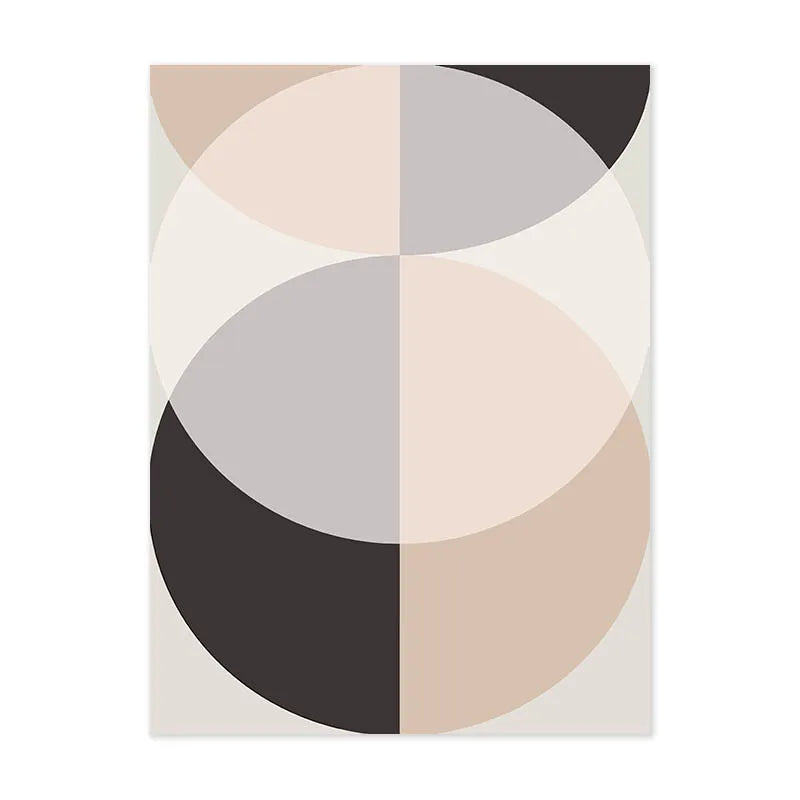 Geometric design with circles in black, grey, and beige on a white background