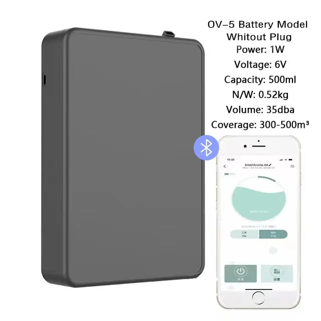 Grey OV-5 battery model wall-mounted diffuser without plug with app control display