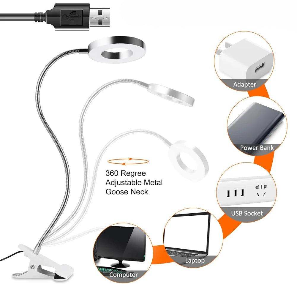 Flexi lamp with 5-way power options on a white background