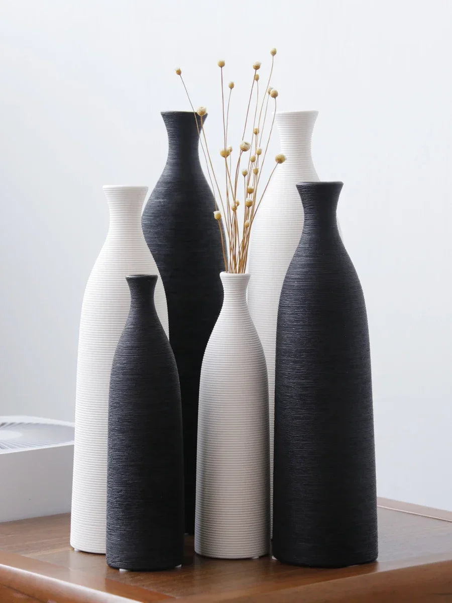 Minimalist Textured Ceramic Bottle Vase | Modern Porcelain Home Décor