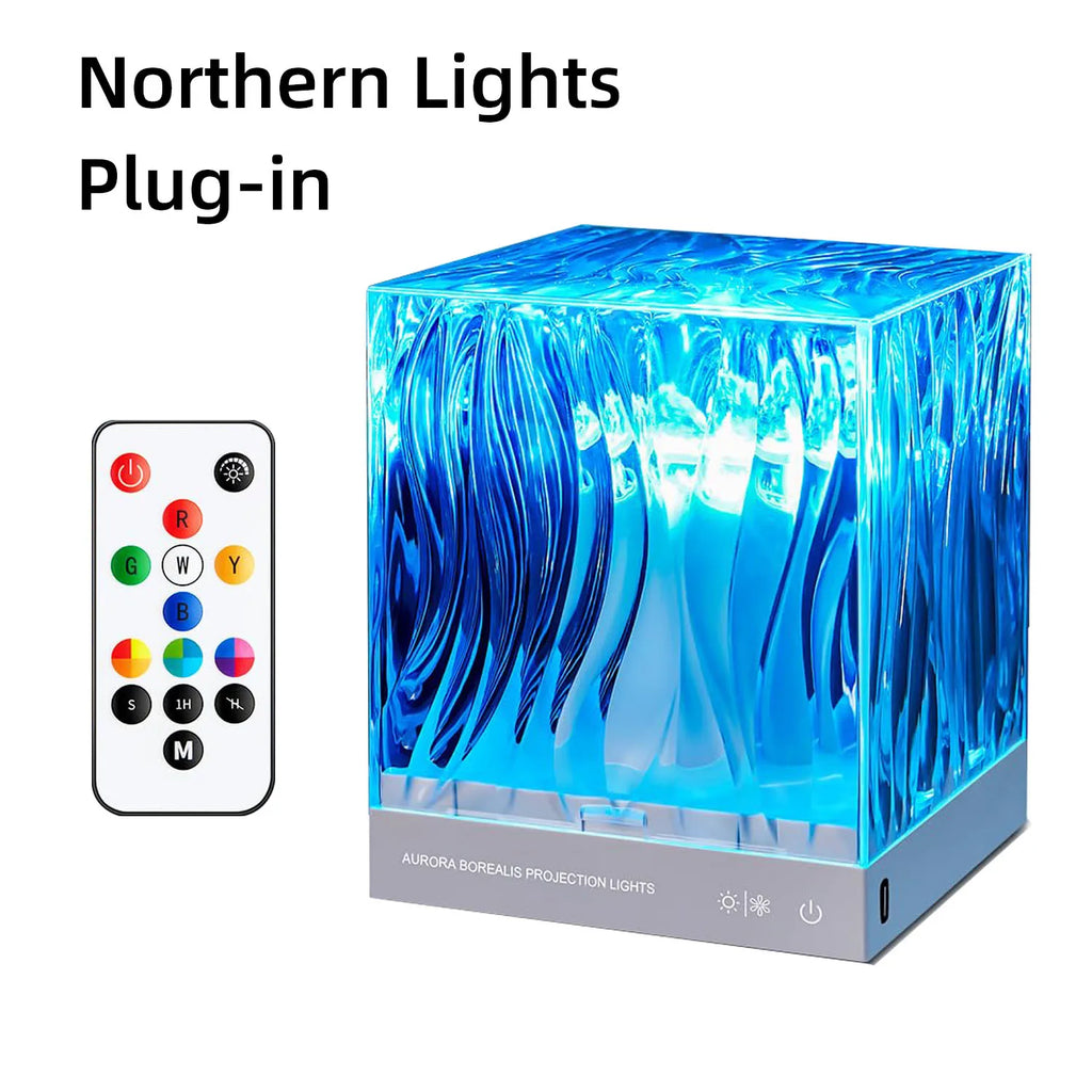 Aurora borealis projection lights with remote control on a white background