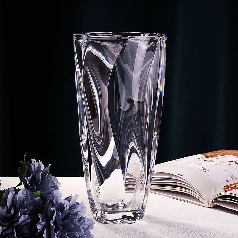 Clear crystal glass vase with high-clarity facets and a tapered 30cm height.