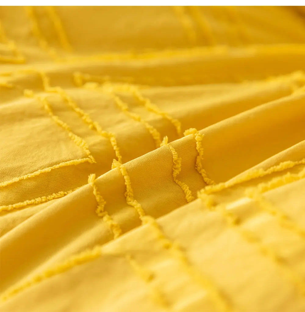 Mustard yellow textured geometric bedding set with matching pillowcases