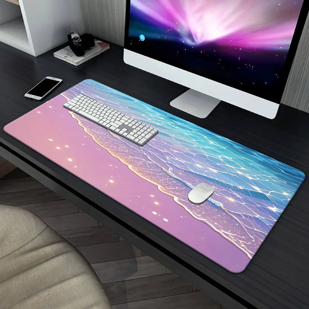 Large desk wave pattern gaming mouse mat.