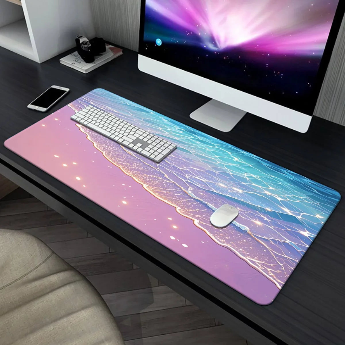 Large desk wave pattern gaming mouse mat.