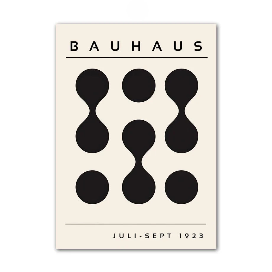 Bauhaus geometric dot composition canvas wall art in neutral tones, unframed cotton print.