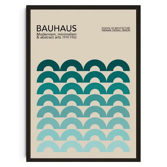 Bauhaus poster with geometric design and text on a beige background