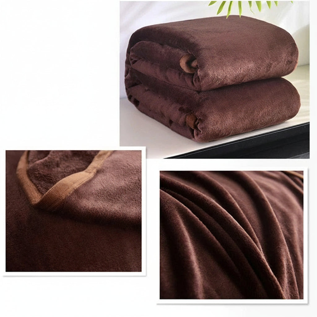Brown blanket shown in different views.