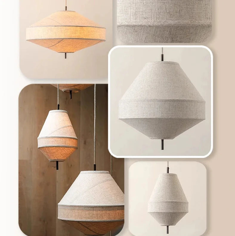 Collage of various pendant lights with different designs and materials.
