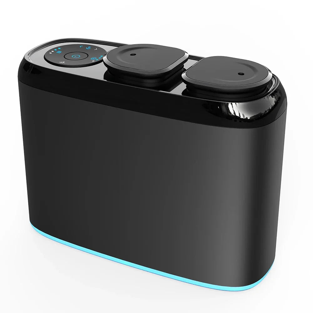 Black diffuser with two circular openings on a white background