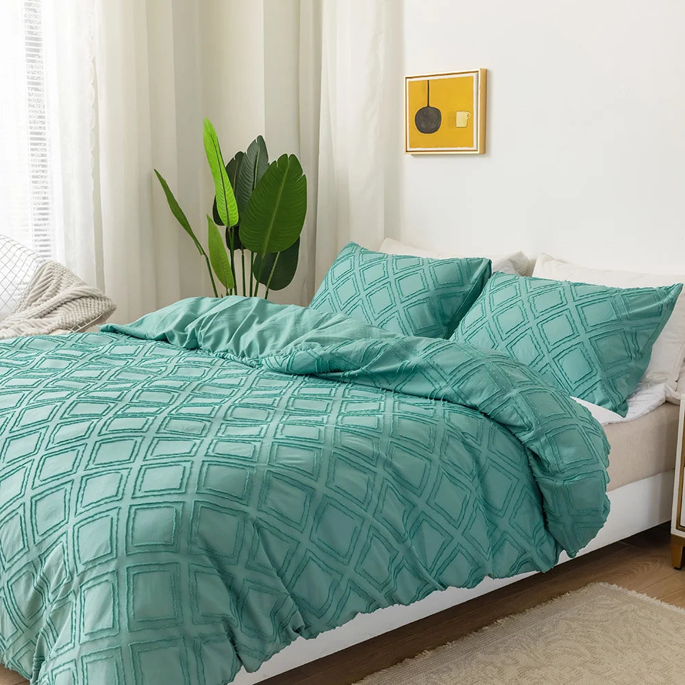 Aqua textured geometric bedding set with matching pillowcases