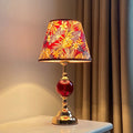 Ruby red glass bedside lamp base with aluminium detailing