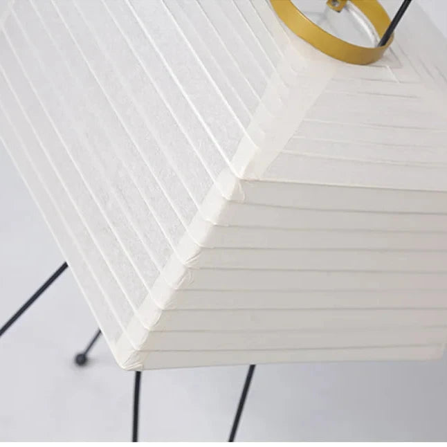 Close-up of the rice paper lampshade showing its fine texture and horizontal bands