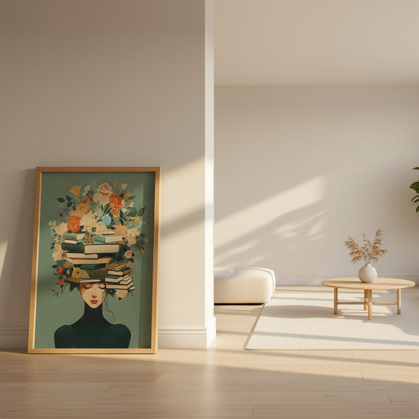 Modern aesthetic canvas artwork displayed in a soft neutral interior