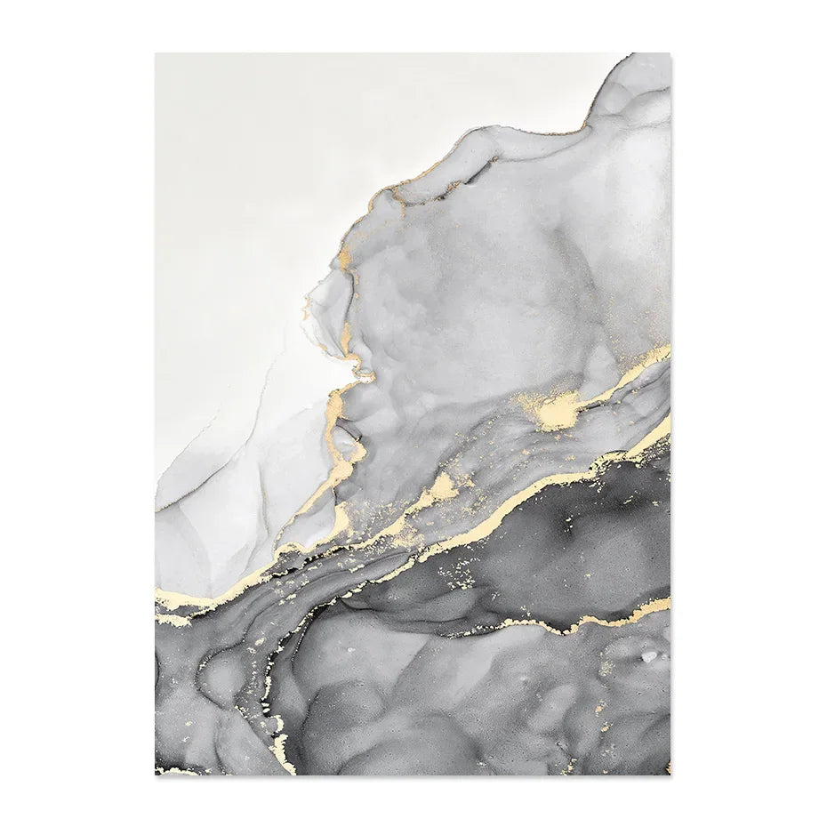 Grey and cream abstract canvas print with flowing gold-effect line detail