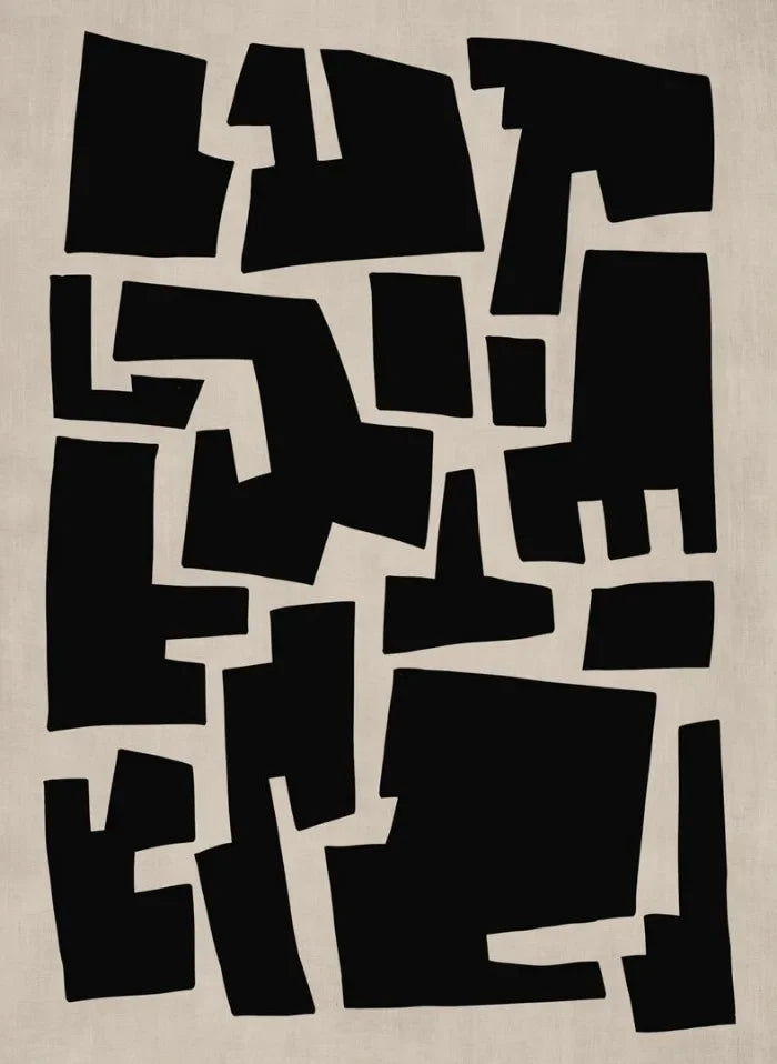 Abstract pattern of black shapes on a beige background
