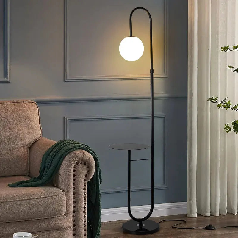 Black Nordic floor lamp with integrated round side table