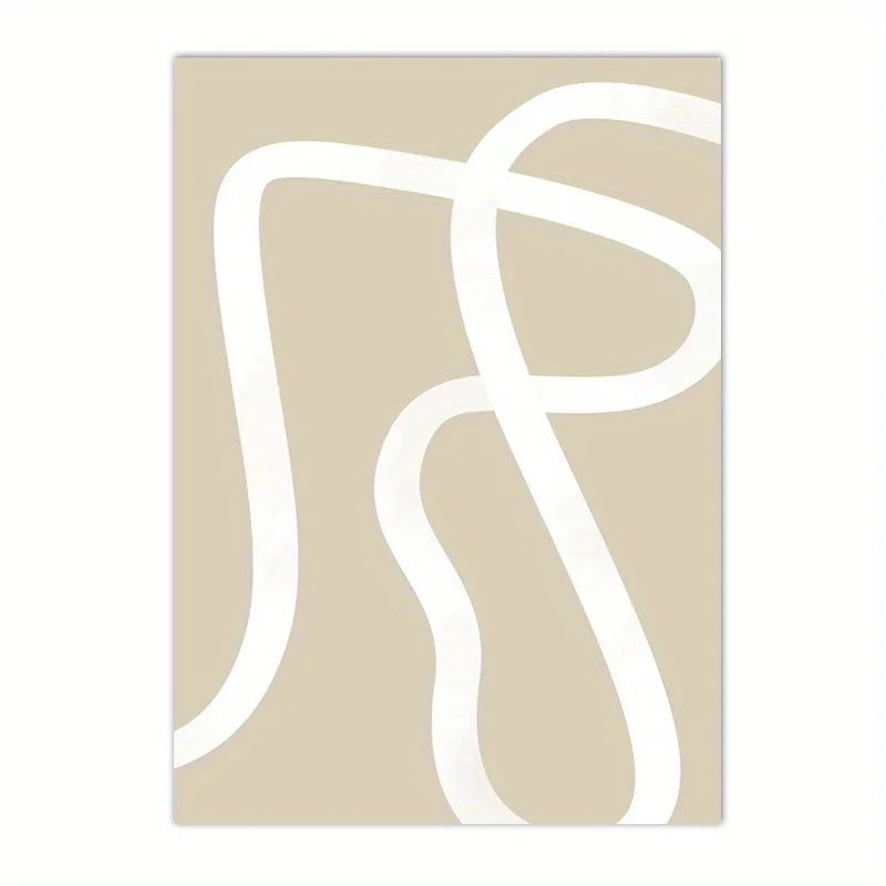 Beige canvas print with interlocking white curved lines in an abstract pattern