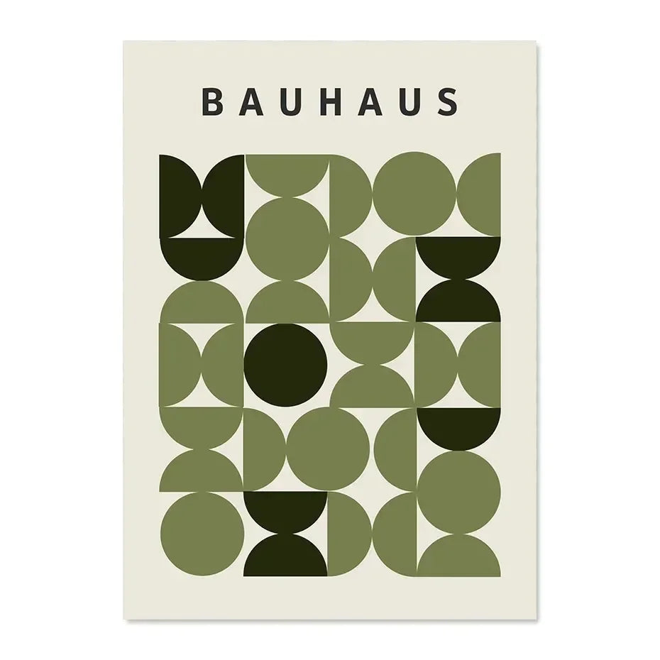 Bauhaus design poster with geometric shapes on a beige background