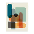 Abstract art print with geometric shapes in various colors on a beige background