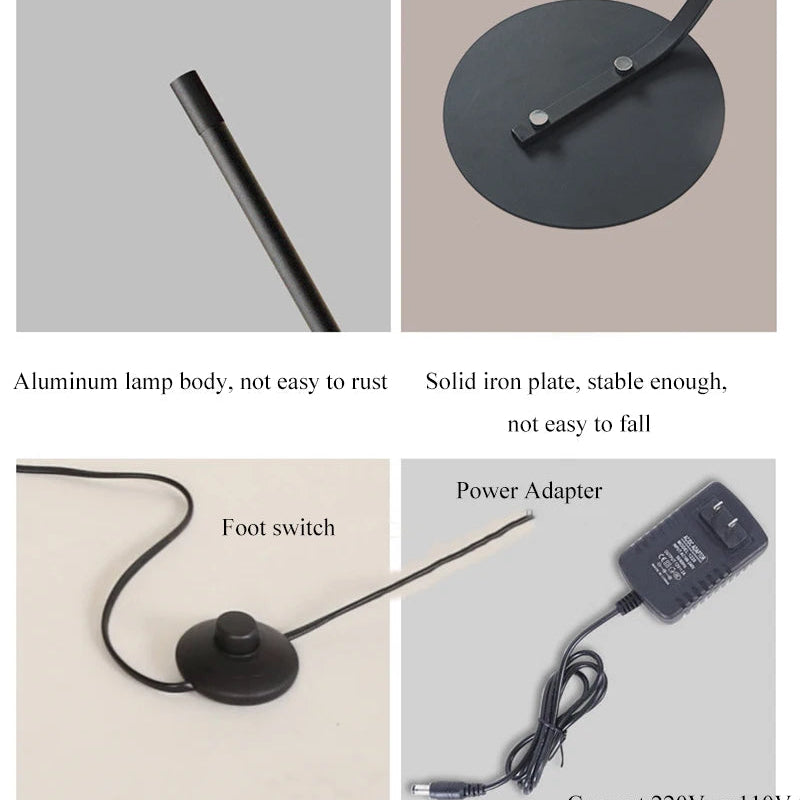 Nordic Arc Floor Lamp – Dimmable LED Curved Floor Light with Remote Control