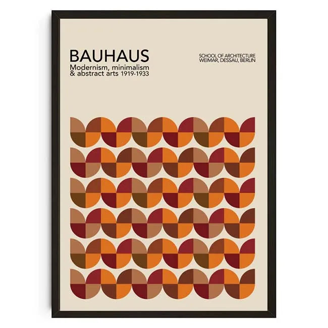 Bauhaus poster with geometric pattern and text on a beige background