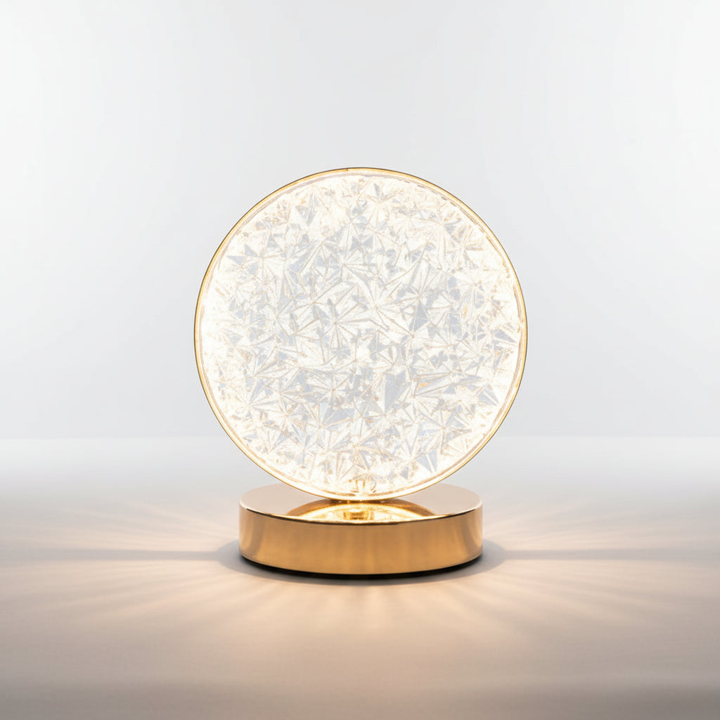 Decorative lamp with crystal design on a dark background
