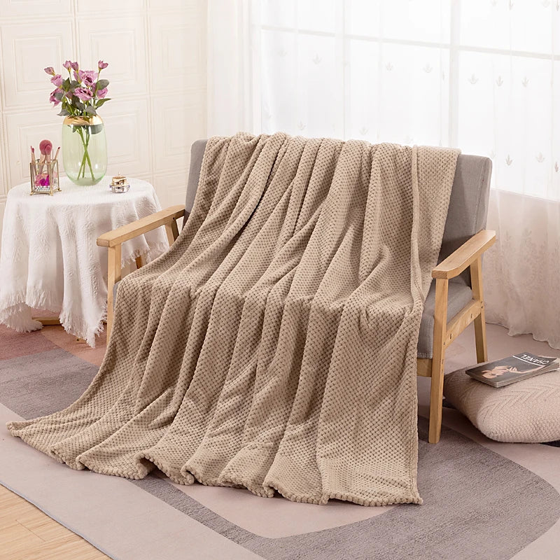 Double Layer Waffle Flannel Throw Blanket – Soft Polyester Cosy Blanket