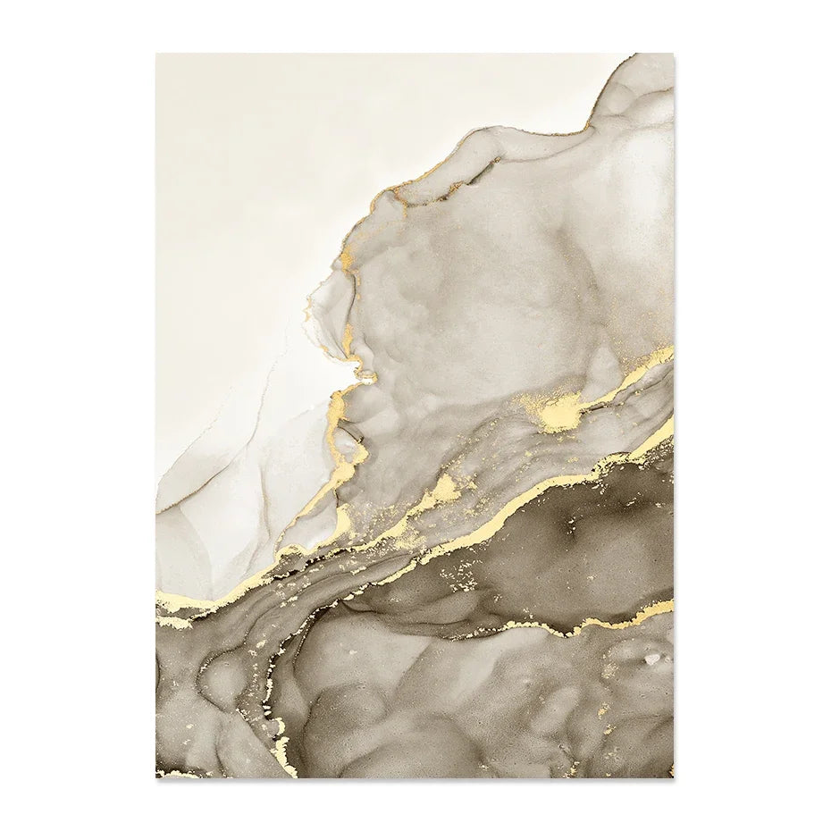 Warm stone abstract canvas print with soft neutral marbling and subtle gold-effect accents