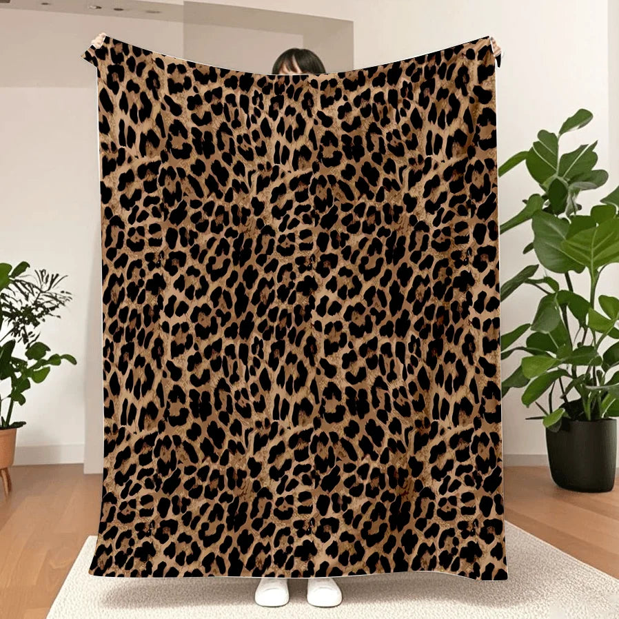 Soft leopard pattern fleece blanket.